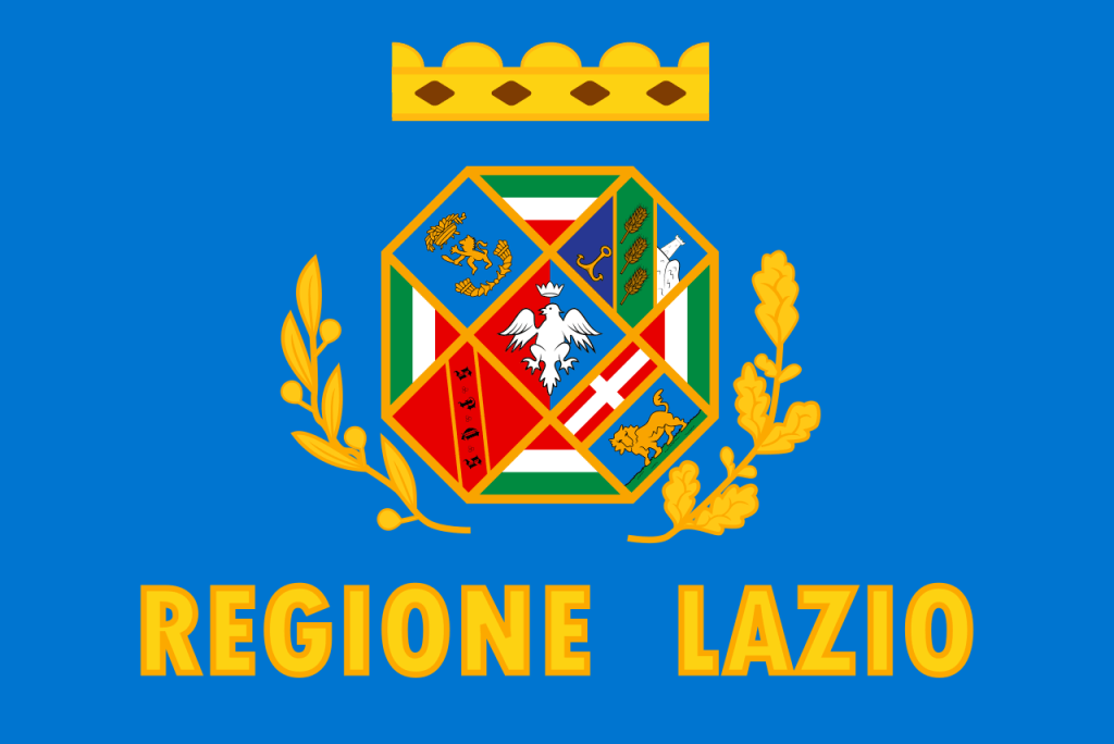 La bandiera del Lazio che a sua volta contiene gli stemmi delle cinque province laziali