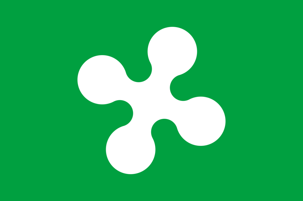 La bandiera della Lombardia con la Rosa Camuna su sfondo verde