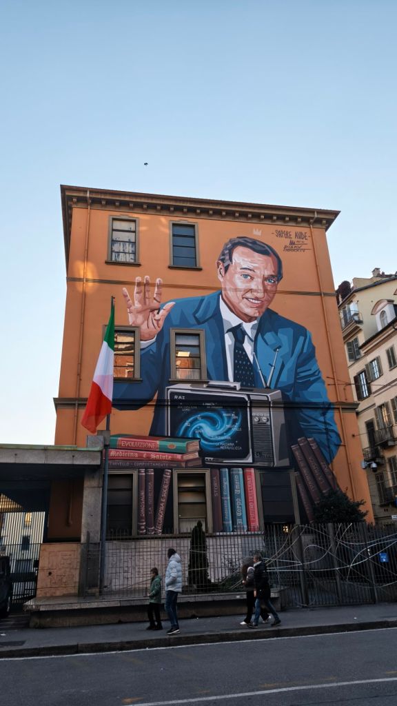 Il murale di Piero Angela presso gli studi Rai di Torino